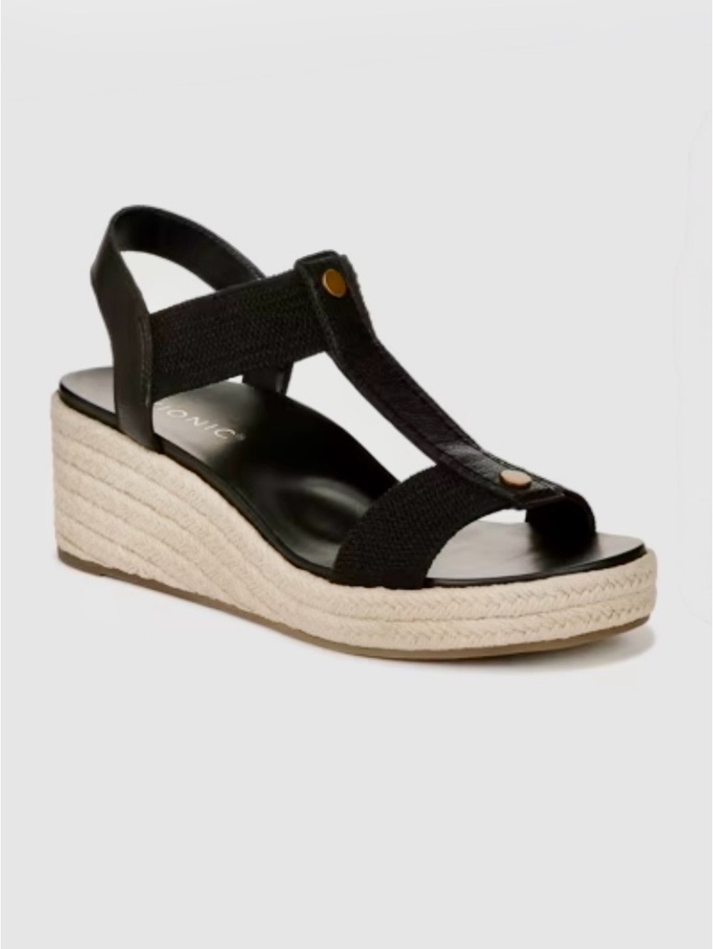 Vionic Calera Espadrille Wedge Sandal Black Leather Women’s Size 8